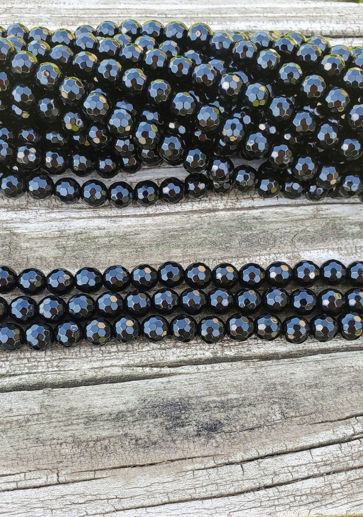 16" Black Onyx Faceted Round 6mm