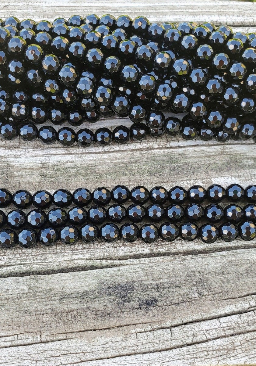 16" Black Onyx Faceted Round 6mm