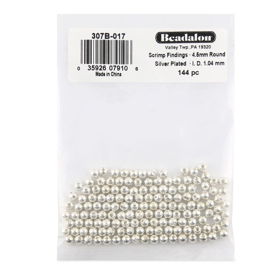 Scrimp Finding, Round, 4.5 mm / .177 in, Silver Plated, 144 pc