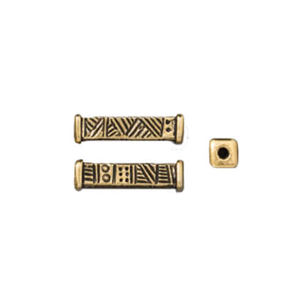 Woven Long Beads - Antiqued Gold Plate