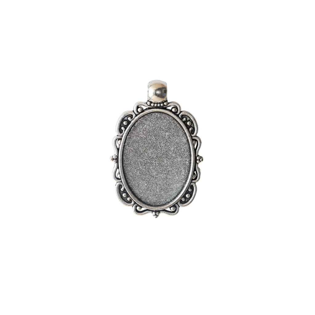 Traditional Antique Silver Color Cabochon Pendant - 25X18mm