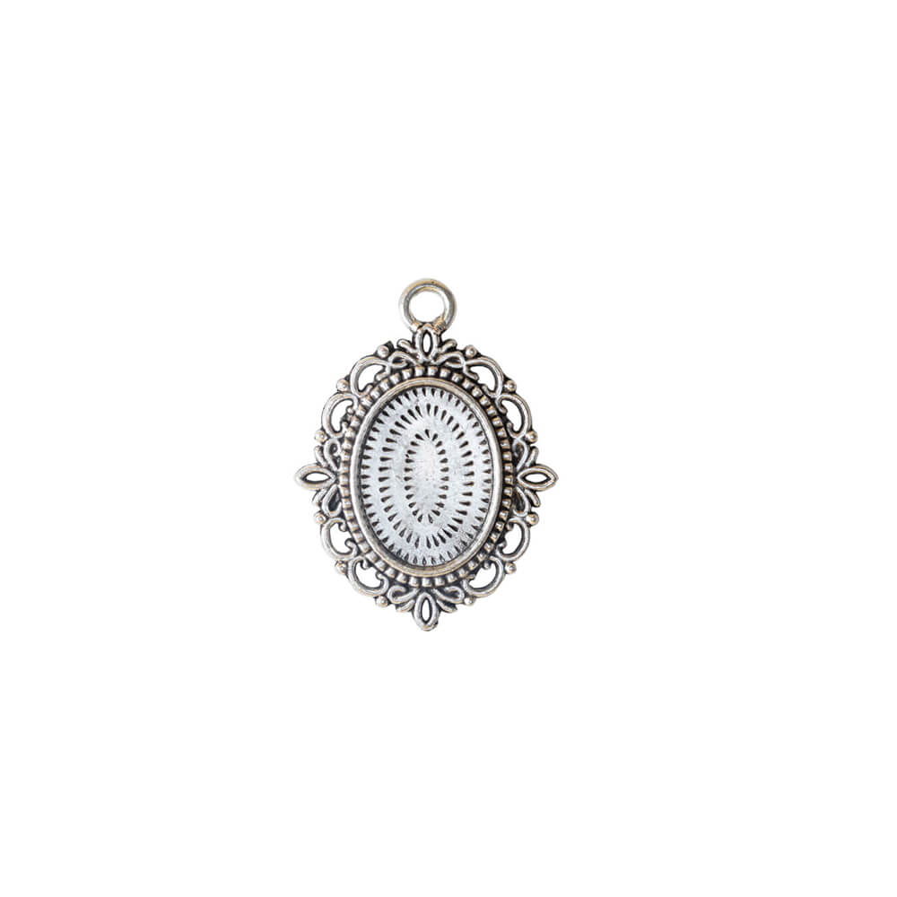 Fancy Antique Silver Color Cabochon Pendant - 18X13mm