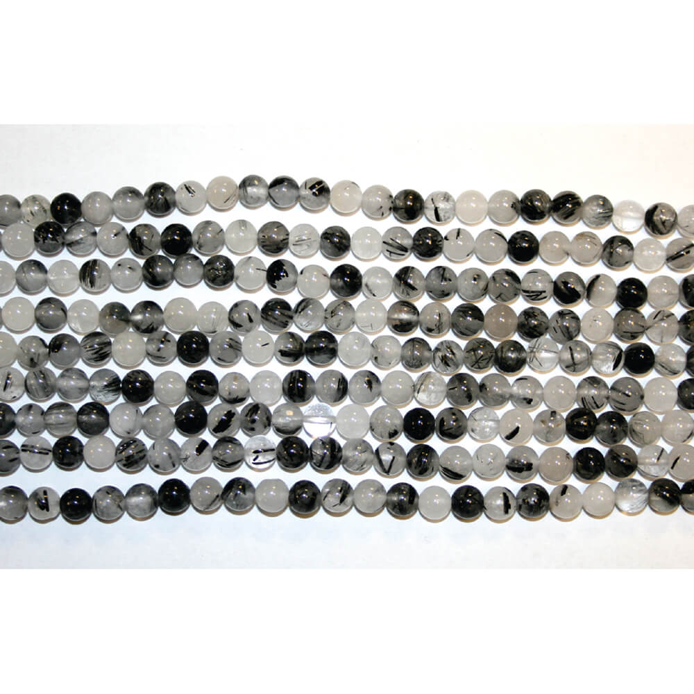 BLACK TOURMALATED QUARTZ ROUND BEADS 4MM