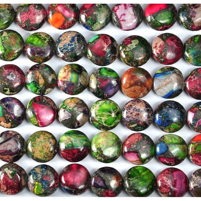 16" MIXED IMPRES. MARDI GRAS JASPER 12MM COIN