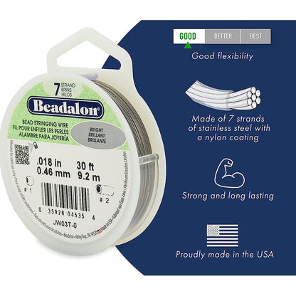 7 Strand Bead Stringing Wire, .020 in / 0.51 mm, Silver Color