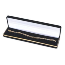 Classic Black Velvet Metal Bracelet/Watch Box w/Gold trim