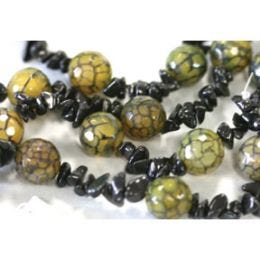 8 inch OLIVE CRACK AGATE with BLACK MATRIX 14mm FACETED BEADS (5)