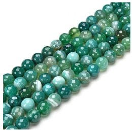 Green Striped Agate Faceted 8mm Beads