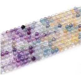 2mm Mixed Color Rainbow Fluorite Faceted Round Beads