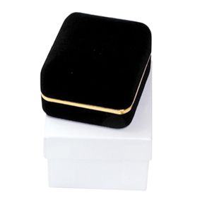Classic Black Velvet Metal Ring Box w/Gold trim