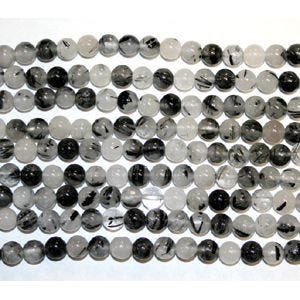 BLACK TOURMALATED QUARTZ ROUND BEADS 6MM