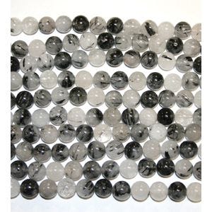 BLACK TOURMALATED QUARTZ ROUND BEADS 10MM