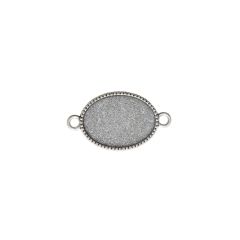 Beaded Oval Bezel Silver Color Pendant Blank - 25X18mm