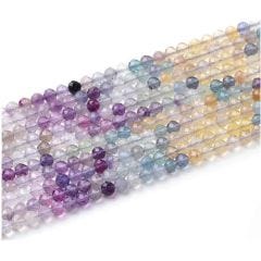 3mm Mixed Color Rainbow Fluorite Faceted Round Beads