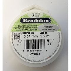 7 Strand Bead Stringing Wire, .020 in / 0.51 mm, Silver Color