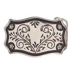 Belt Buckle - Blank Floral Silver w/ Black