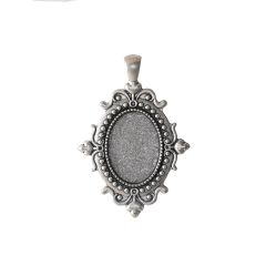 Tradition Antique Silver Color Cabochon Pendant - 25X18mm