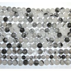 BLACK TOURMALATED QUARTZ ROUND BEADS 8MM