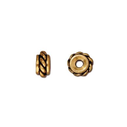 6mm Twisted Spacers - Antiqued Gold Plate