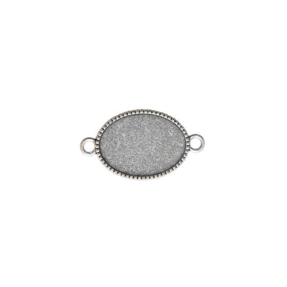 Beaded Oval Bezel Silver Color Pendant Blank - 25X18mm