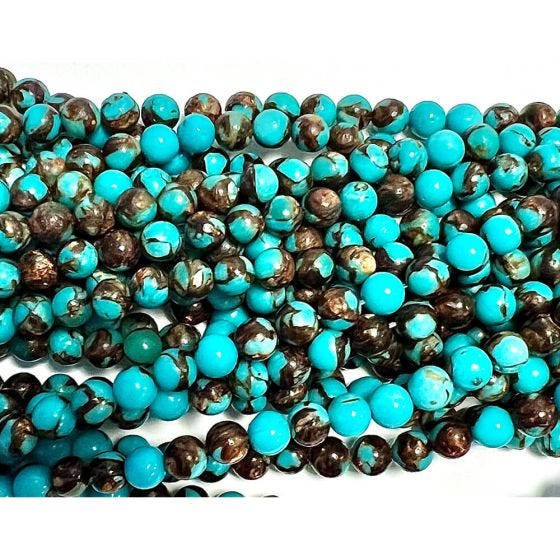 4mm Mixed Bronzite and Turquoise Round Beads