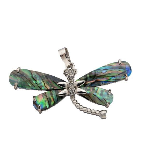 Dragonfly Abalone Pendant 30x53mm, W/ Bail, No chain