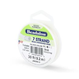 7 Strand Bead Stringing Wire, .024 in / 0.61 mm, Silver Color