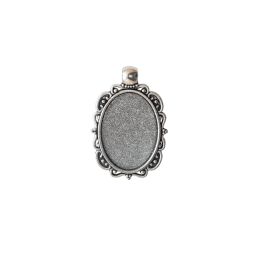 Traditional Antique Silver Color Cabochon Pendant - 25X18mm