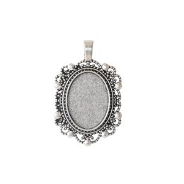 Ornate Silver Color Cabochon Pendant - 25X18mm