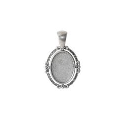 Antique Silver Color Cabochon Pendant w bail - 18X13mm