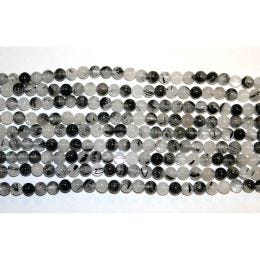 BLACK TOURMALATED QUARTZ ROUND BEADS 4MM