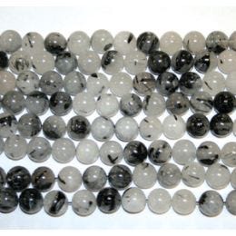 BLACK TOURMALATED QUARTZ ROUND BEADS 12MM