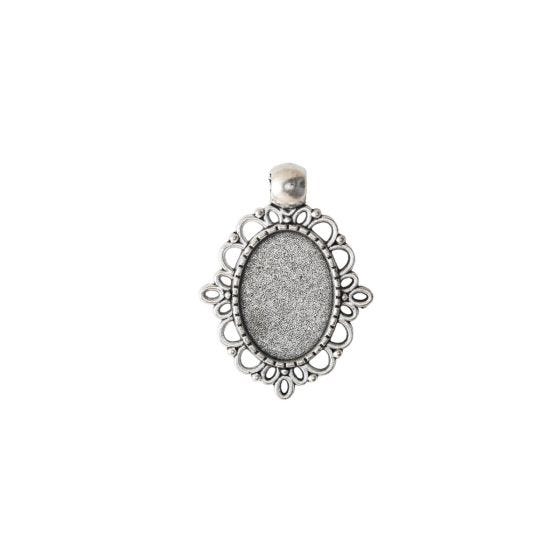 Elegant Antique Silver Color Cabochon Pendant w bail - 18X13mm