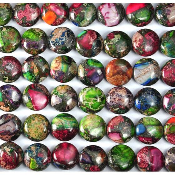 16" MIXED IMPRES. MARDI GRAS JASPER 12MM COIN